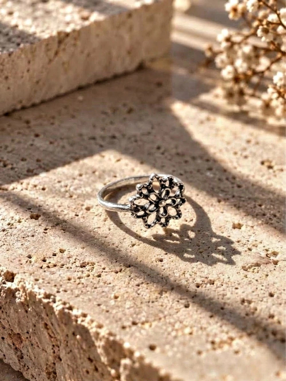 Floral Ring in Silver tone
